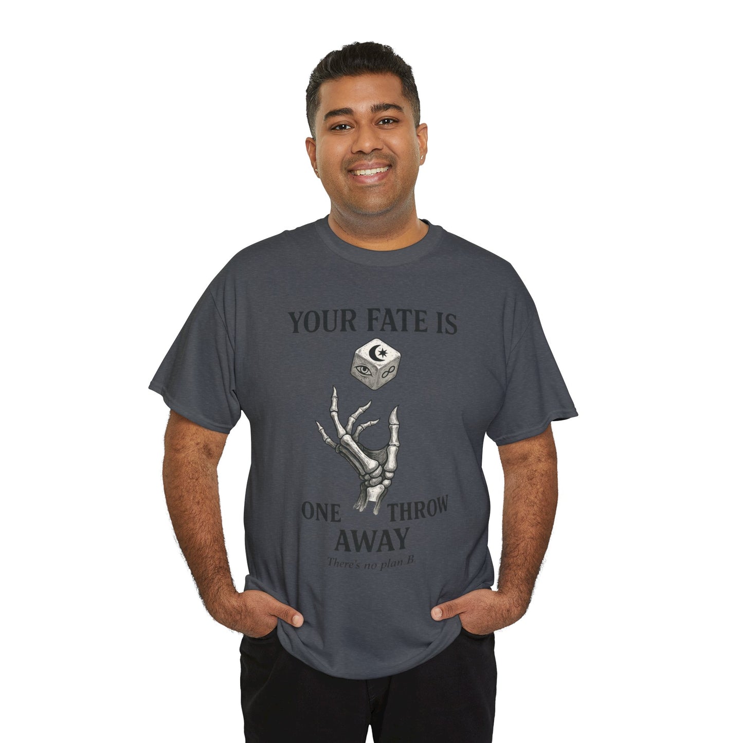 Your Fate Mens Heavy Cotton Tee, Skeleton Dice Graphic T-Shirt, Trendy Gift for Gamers, Gambling Tee, Unique Quote Apparel