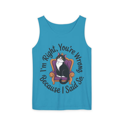 Funny Cat Queen Tank Top, Sassy Cat Graphic Tee for Women, Cat Mom Humor Tee Gift, Funny Graphic T-Shirt, I'm Right, You're Wrong Tee