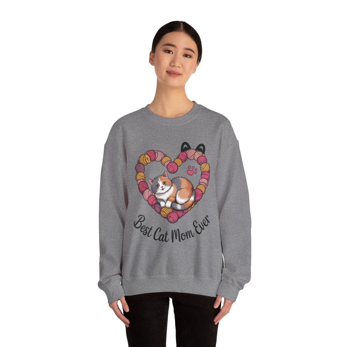 Best Cat Mom Ever Sweatshirt, Cozy Cat Lover Gift, Mother's Day Apparel, Pet Owner Sweatshirt, Cute Gift for Cat Moms, Yarn Themed