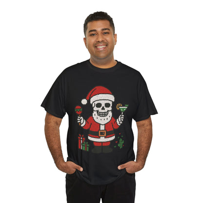 Funny Santa Skull Christmas Men's Shirt, Holiday Margarita Tee for Men