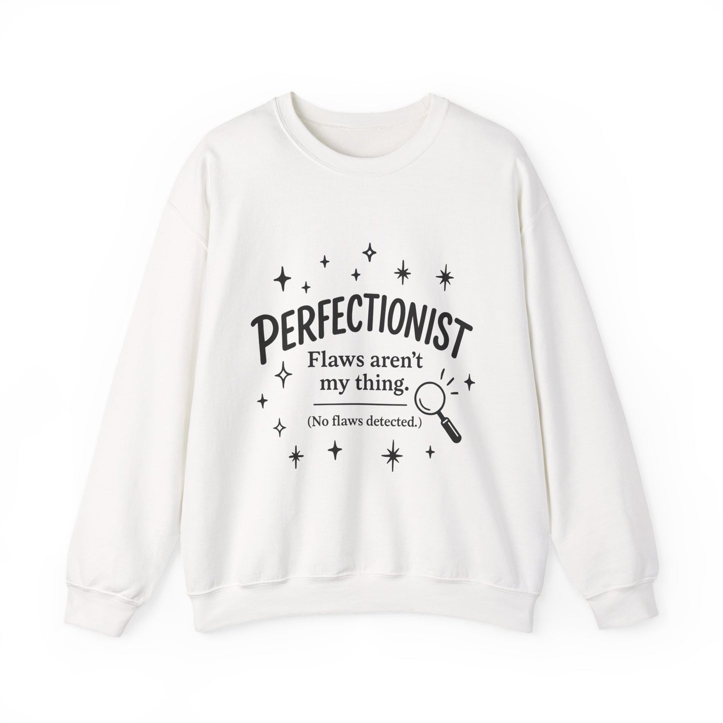 Womens Perfectionist Sweatshirt, Funny Clean Design with Stars, No Flaws Detected Quote Pullover, Minimalist Cozy Gift for Her