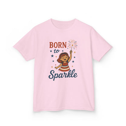 4th of July Shirt for Girls,  Born to Sparkle Tee For Kids, Patriotic Fireworks Youth T-Shirt, Independence Day Outfit for Tween Girls