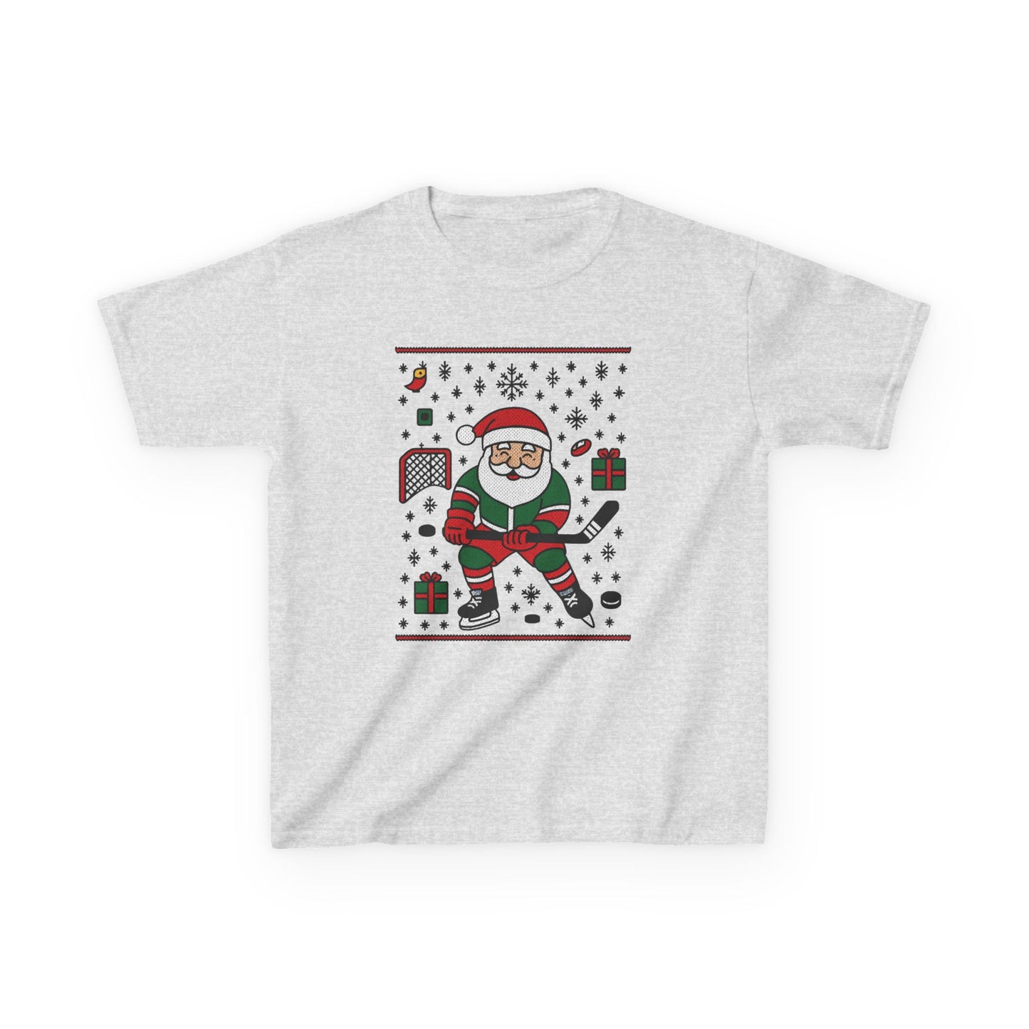 Hockey Santa Youth Christmas T-Shirt, Funny Holiday Sports Tee for Boys