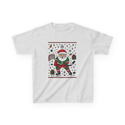 Hockey Santa Youth Christmas T-Shirt, Funny Holiday Sports Tee for Boys