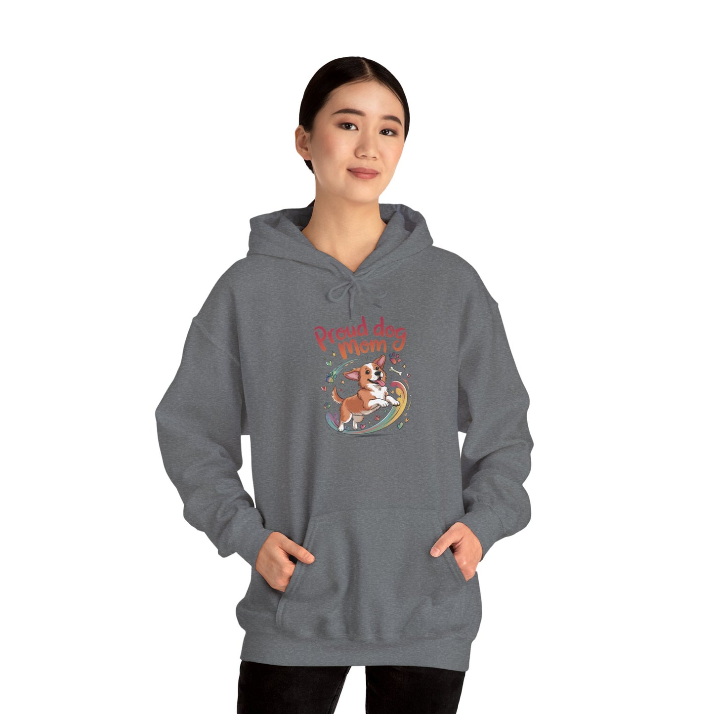Proud Dog Mom Hoodie, Gift for Dog Owners, Dog Lover Apparel, Mother's Day Gift, Unisex Hooded Sweatshirt, Corgi Rainbow Print