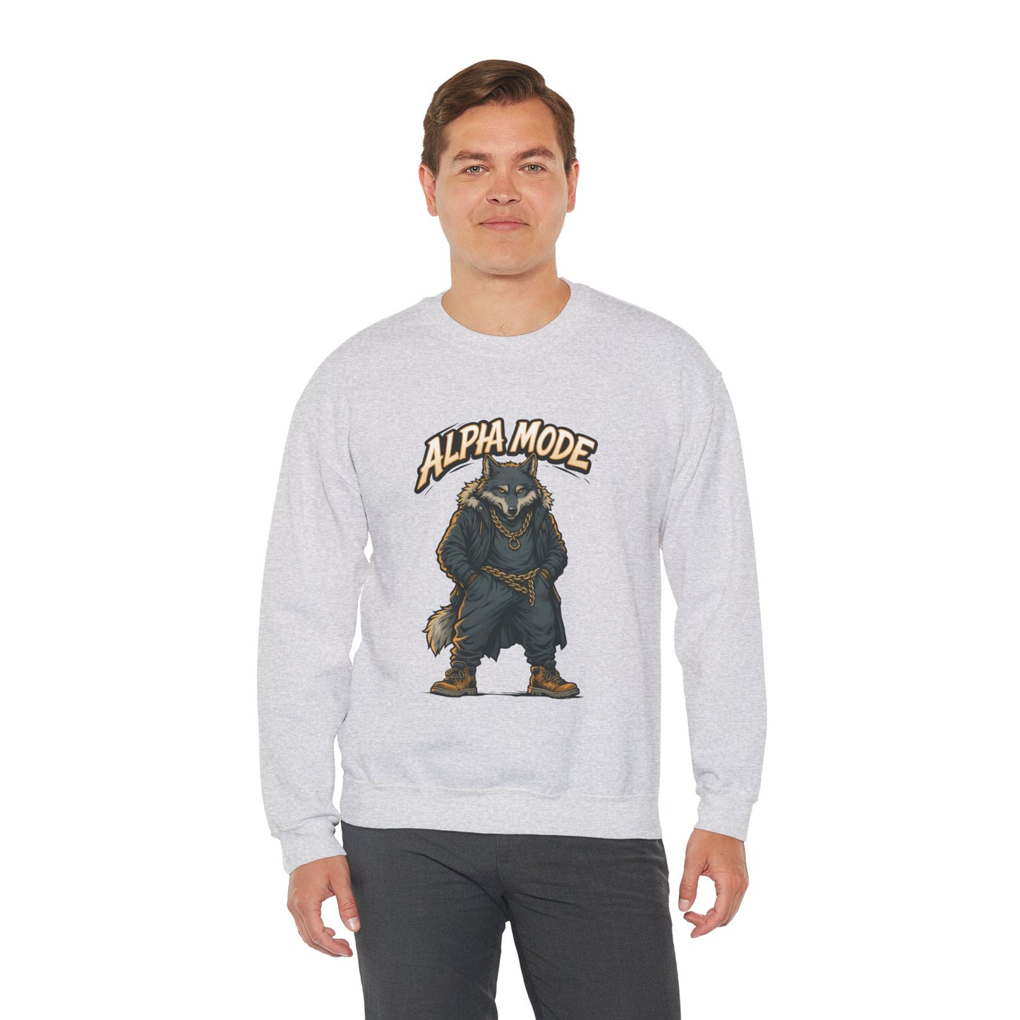 Alpha Mode Wolf Crewneck Sweatshirt, Mens Streetwear Pullover, Hip Hop Savage Wolf Sweater, Alpha Male Graphic Crewneck, Urban Wolf Gift