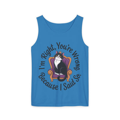 Funny Cat Queen Tank Top, Sassy Cat Graphic Tee for Women, Cat Mom Humor Tee Gift, Funny Graphic T-Shirt, I'm Right, You're Wrong Tee