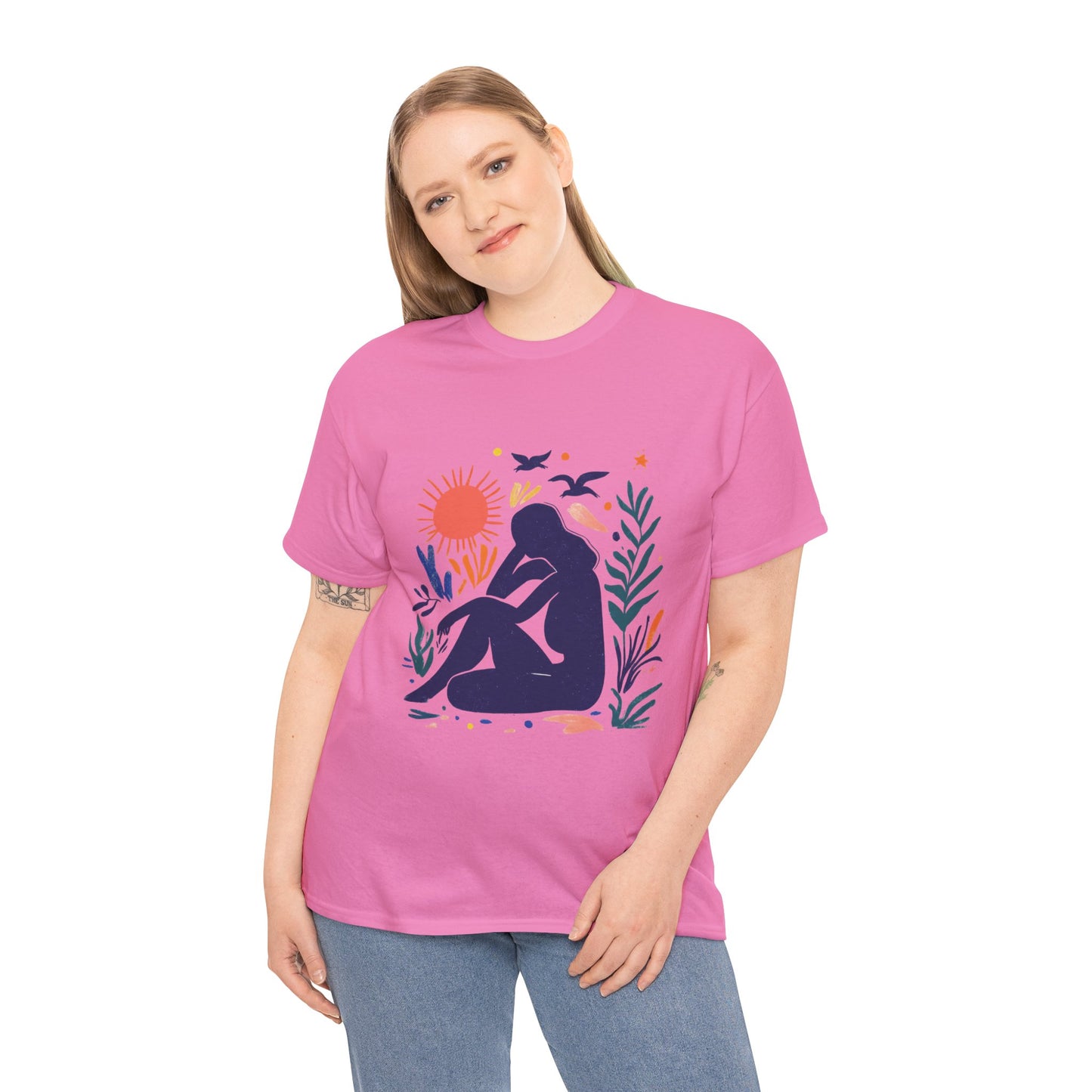 Boho Chic Unisex T-Shirt, Minimal Abstract Woman T-Shirt, Tee for Nature Lovers, Sun and Nature Print, Artistic Silhouette Tee