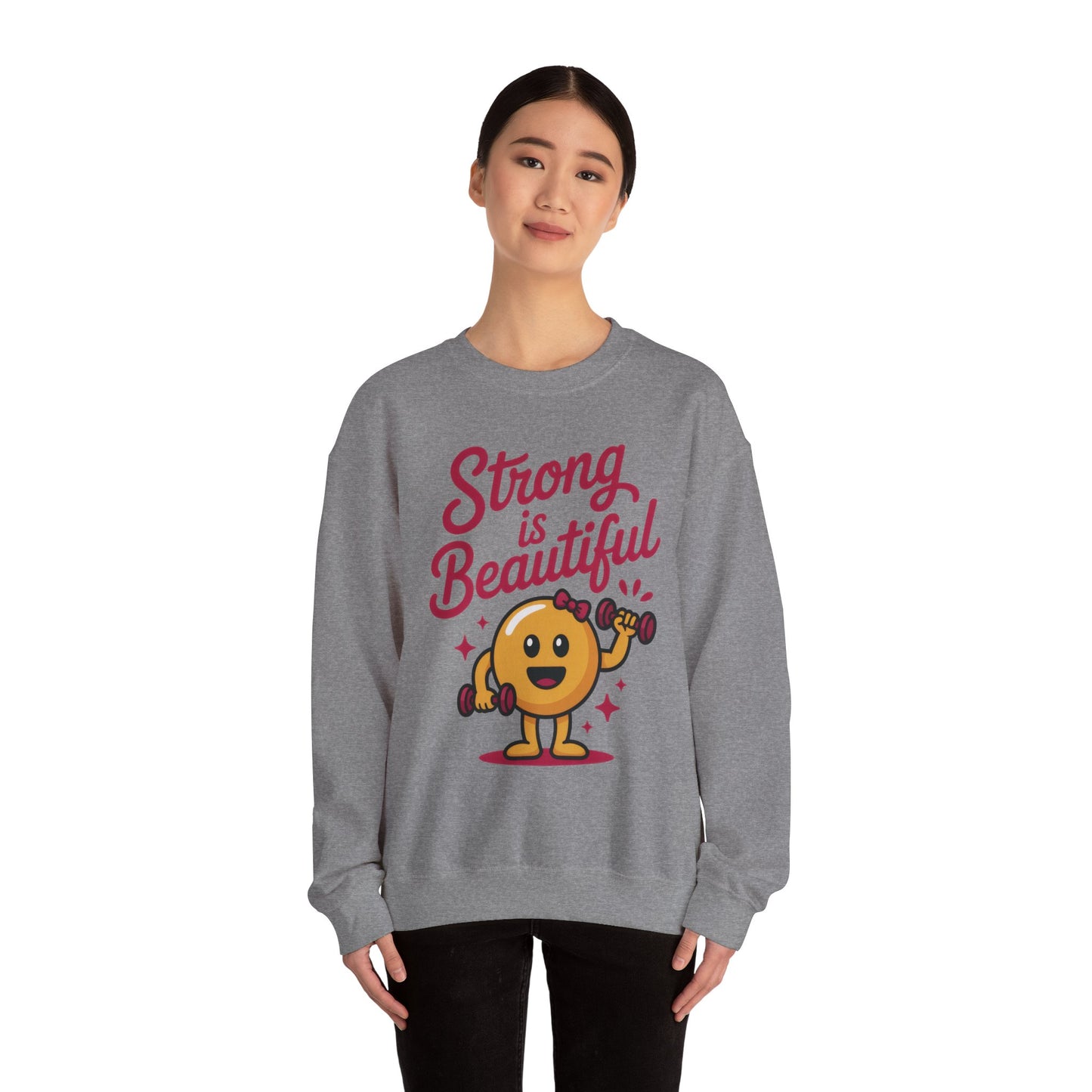 Strong is Beautiful Womens Crewneck Sweatshirt, Cute Fitness Graphic Pullover, Gym and Workout Motivation Sweater, Gift for Fitness Lovers