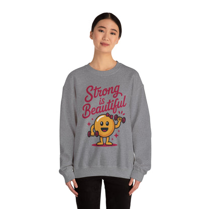 Strong is Beautiful Womens Crewneck Sweatshirt, Cute Fitness Graphic Pullover, Gym and Workout Motivation Sweater, Gift for Fitness Lovers