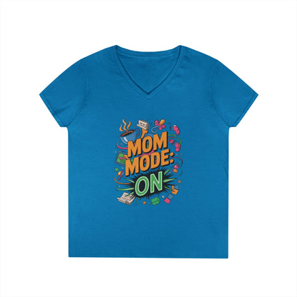 Mom Mode On Ladies V-Neck T-Shirt, Gift for Mom, Mother's Day Gift, Mother's Day Humor T-Shirt, Cute Mama Life Graphic Tee