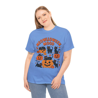 Meowlloween Mood Cat Shirt for Women, Cute Black Cat and Pumpkin Halloween Tee, Cozy Fall Kawaii Spooky Graphic Top, Cat Lover Gift