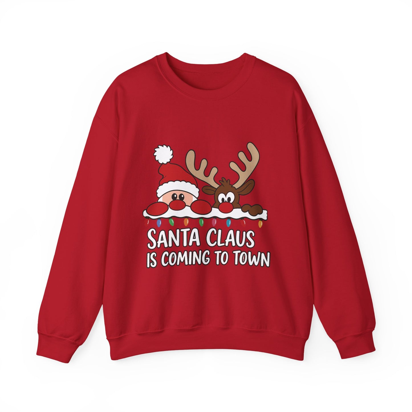 Santa Claus Is Coming to Town Women's Christmas Sweatshirt, Cute Santa - Reindeer Holiday Jumper