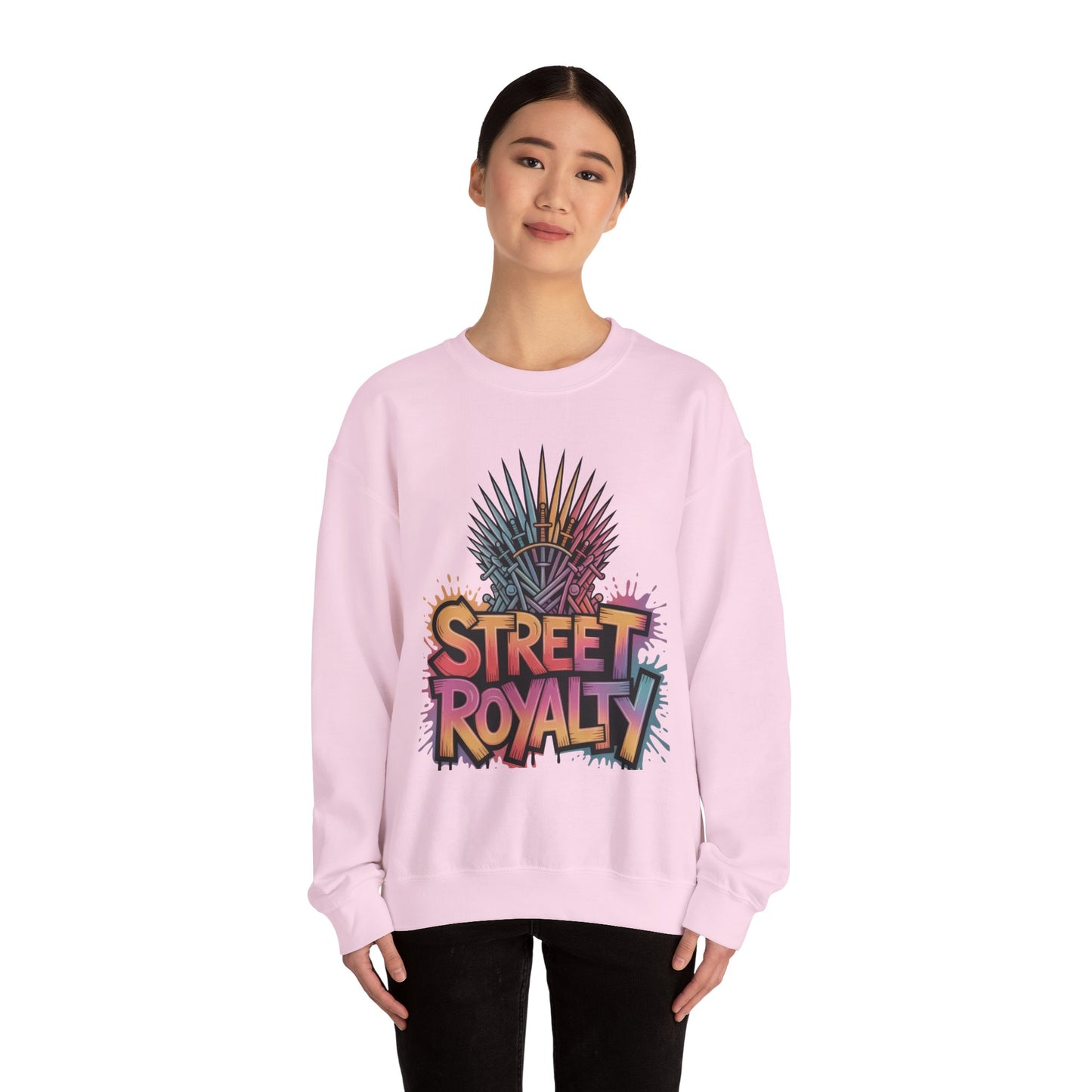 Street Royalty Women's Crewneck Sweatshirt, Graffiti Crown Graphic Pullover, Urban Streetwear Top