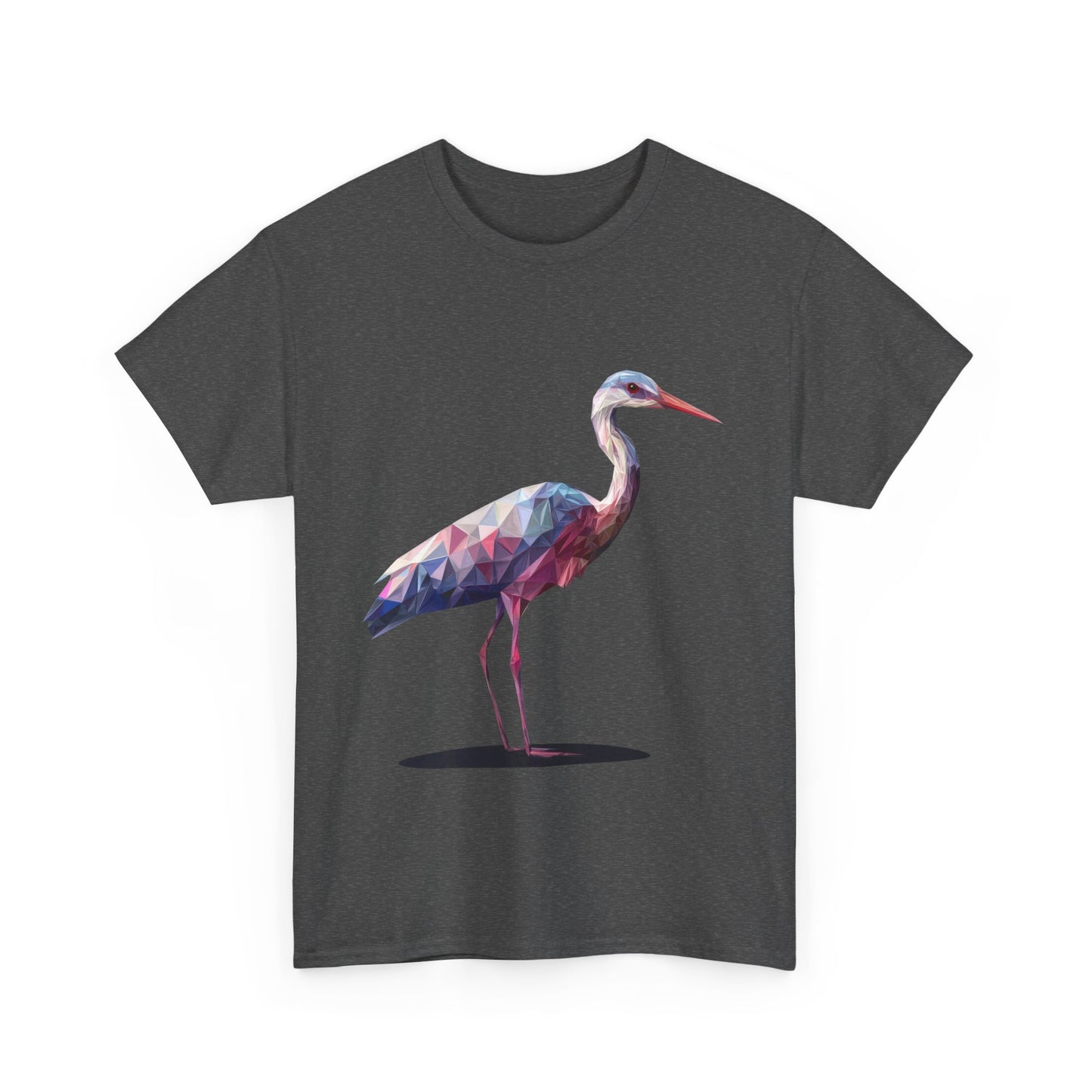 Geometric Heron T-Shirt, Colorful Polygon Bird Graphic, Nature Lover Unisex Heavy Cotton Tee, Geometric Crane Tee, Bird Lovers Gift
