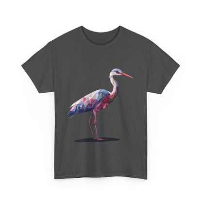 Geometric Heron T-Shirt, Colorful Polygon Bird Graphic, Nature Lover Unisex Heavy Cotton Tee, Geometric Crane Tee, Bird Lovers Gift