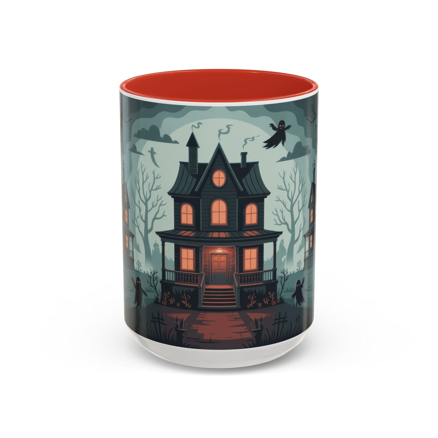 Haunted Mansion Mug, Ghostly Gothic Forest Coffee Cup, Spooky Haunted House Halloween Gift for Horror Lovers, Accent Coffee Mug (11, 15oz)