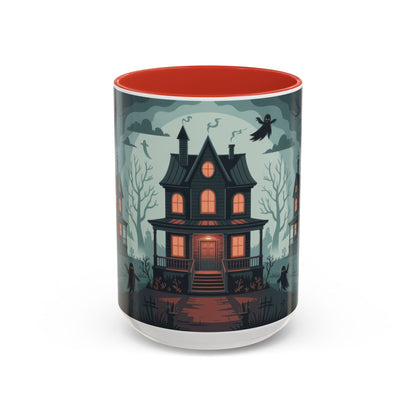 Haunted Mansion Mug, Ghostly Gothic Forest Coffee Cup, Spooky Haunted House Halloween Gift for Horror Lovers, Accent Coffee Mug (11, 15oz)