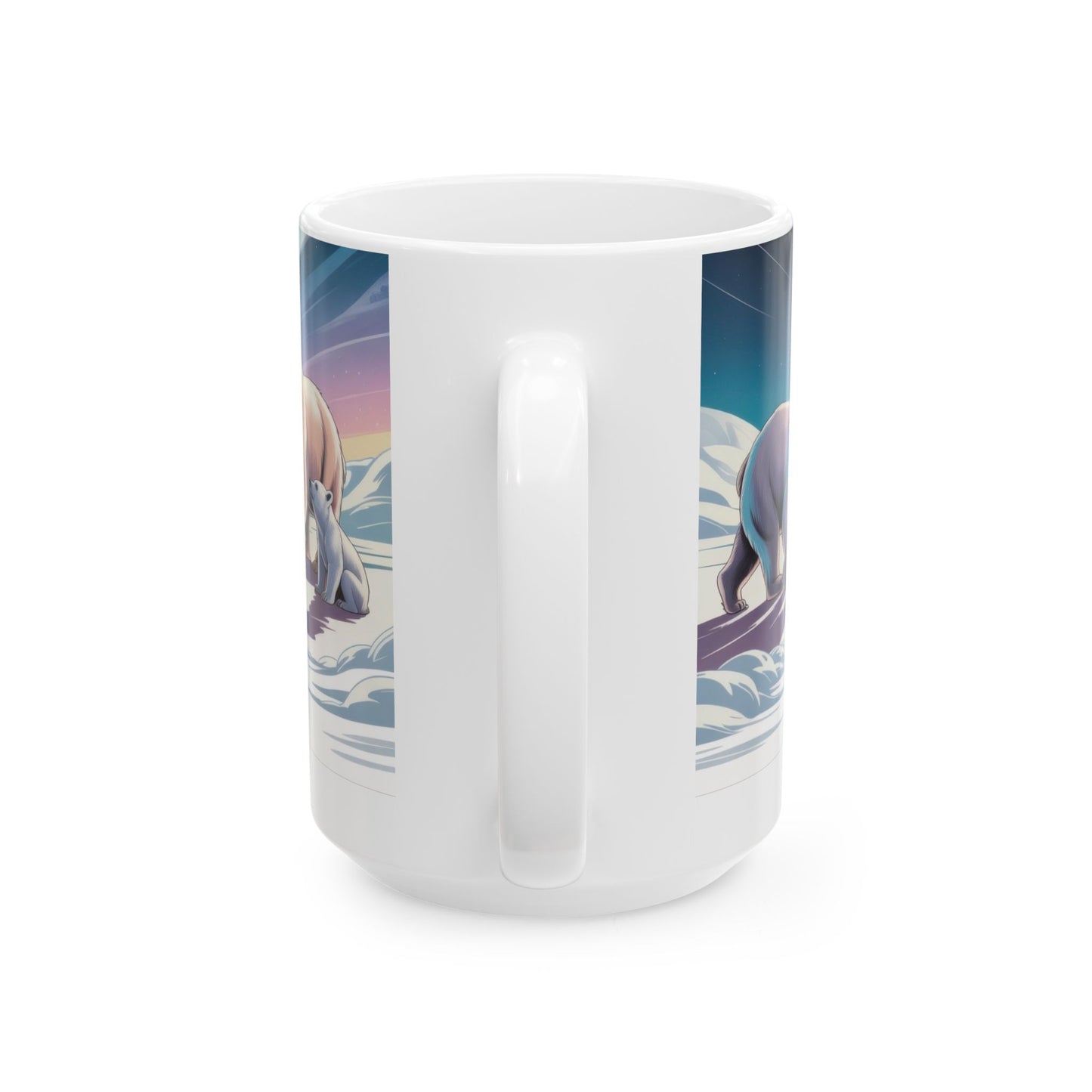 Northern Serenity Polar Bear Mug, Arctic Aurora Coffee Cup, Winter Wildlife Gift, Cute Animal Nature Lover Mug, Holiday Present