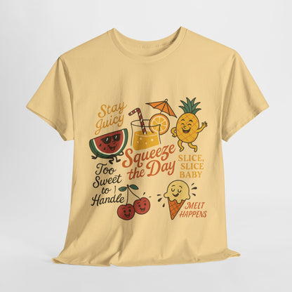 Cute Fruit Pun T-Shirt for Women, Summer Graphic Tee, Kawaii Watermelon Pineapple Ice Cream Design, Squeeze the Day Shirt, Stay Juicy Top