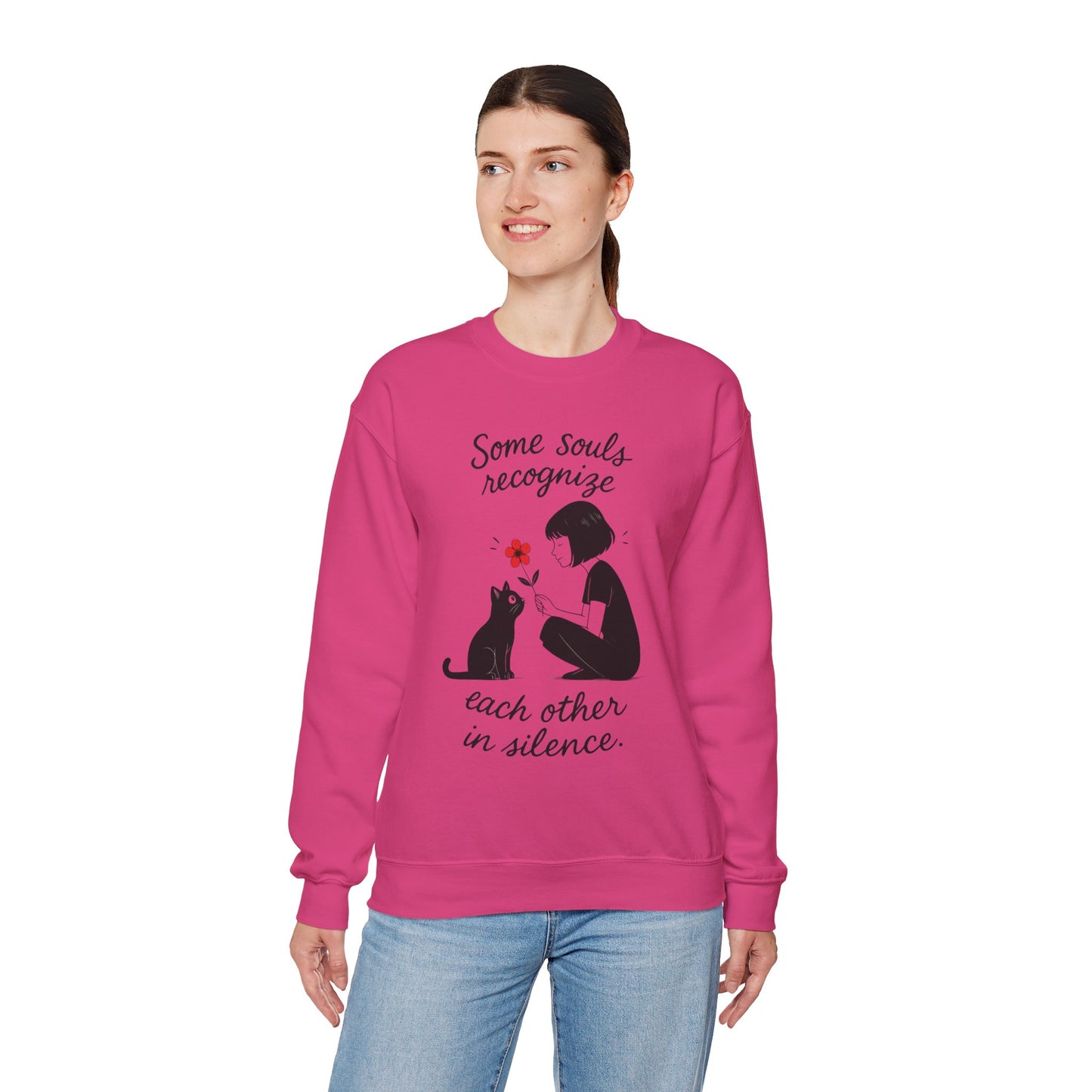 Soulful Cat and Human Crewneck Sweatshirt, Cozy Gift for Cat Lovers, Womens Sweatshirt, Animal Lover Apparel, Thoughtful Gift Idea