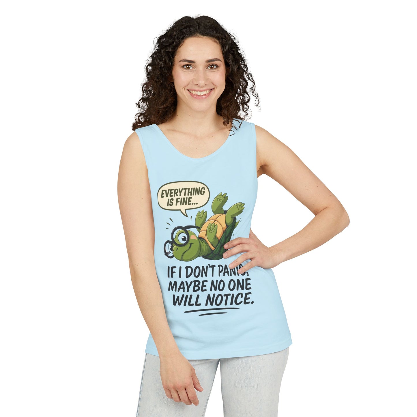 Funny Turtle Womens Tank Top, Everything is Fine, Womens Summer Apparel, Relaxed Fit, Pool Party, Beachwear, Humorous Gift