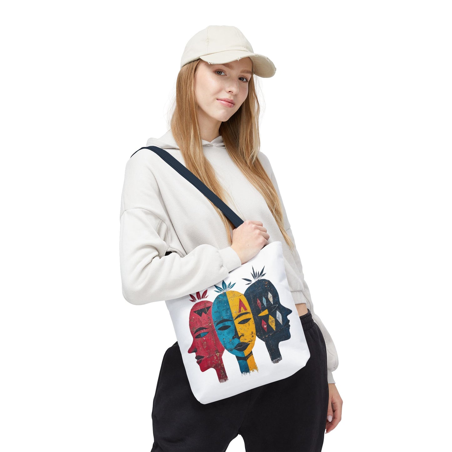 Artistic Tote Bag with Abstract Faces - Bohemian Style, Eco-Friendly Shopping Bag, Gift for Art Lovers, Unique Beach Bag, Festival Accessory