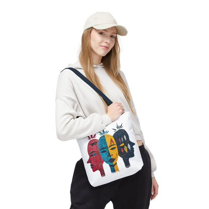 Artistic Tote Bag with Abstract Faces - Bohemian Style, Eco-Friendly Shopping Bag, Gift for Art Lovers, Unique Beach Bag, Festival Accessory