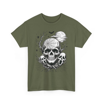 Men's Gothic Skull T-Shirt, Halloween Graphic Tee, Spider Web & Moon Horror Shirt, Spooky Skull Graphic Top for Him