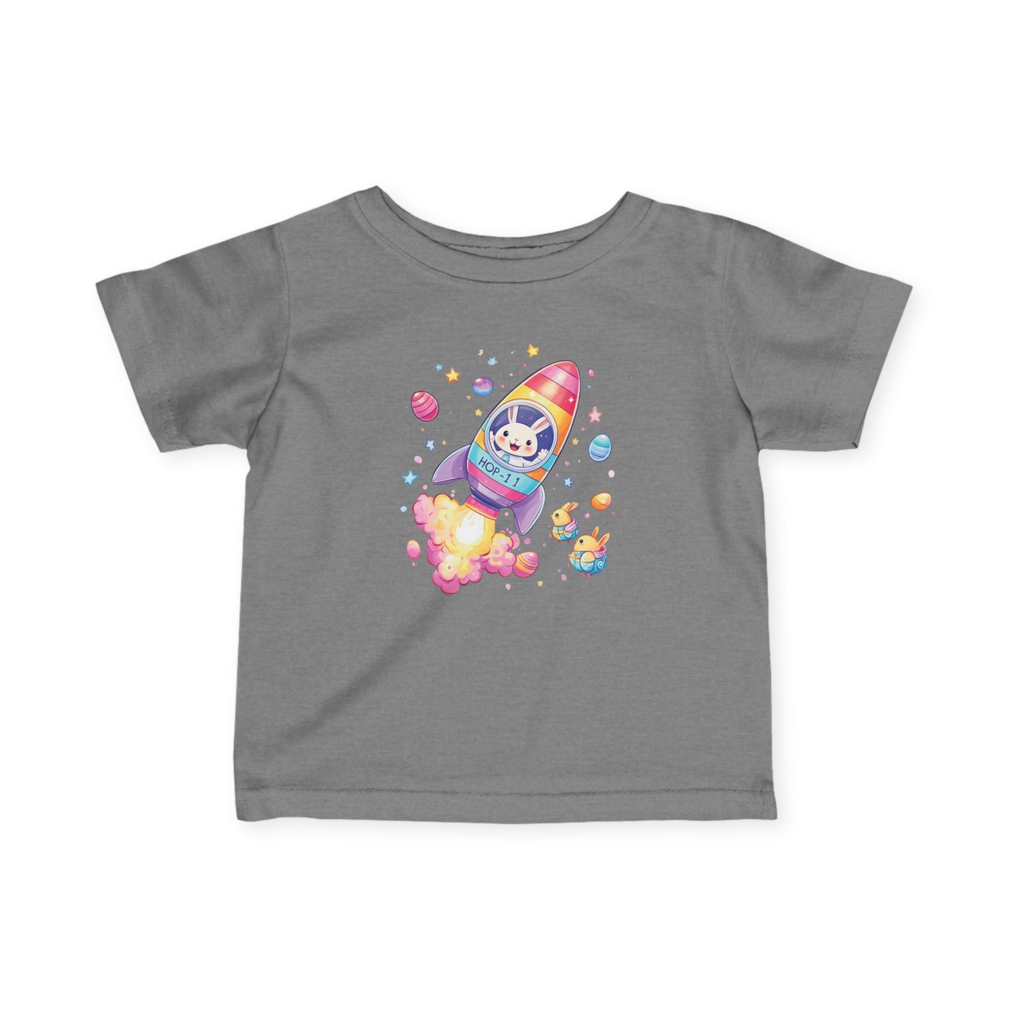 Easter Astronaut Bunny Infant Tee - Cute Rocket Bunny and Eggs Design, Fun Space Baby Shirt for 6-24 Months, Spring Holiday Outfit