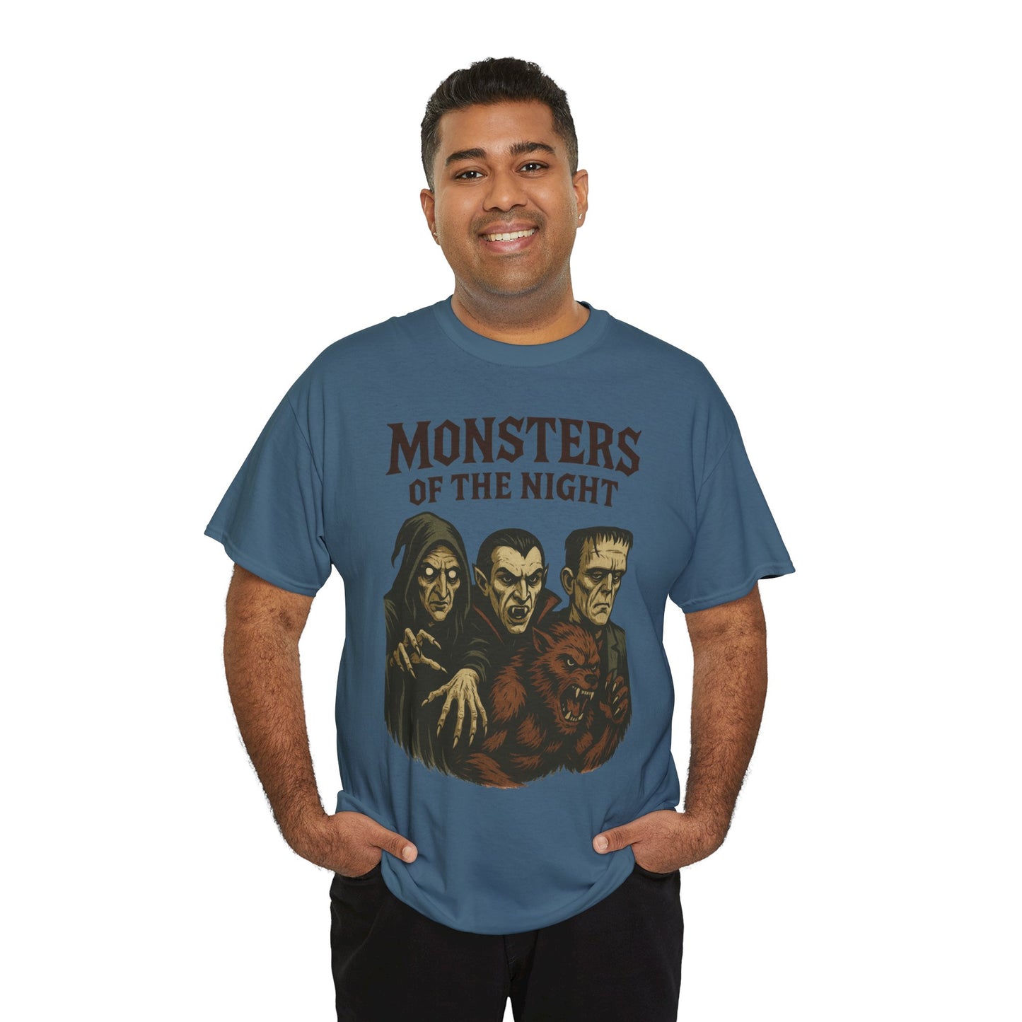 Monsters of the Night Men's T-Shirt, Classic Horror Movie Monsters Graphic Tee, Halloween Shirt