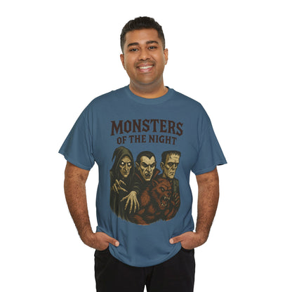 Monsters of the Night Men's T-Shirt, Classic Horror Movie Monsters Graphic Tee, Halloween Shirt
