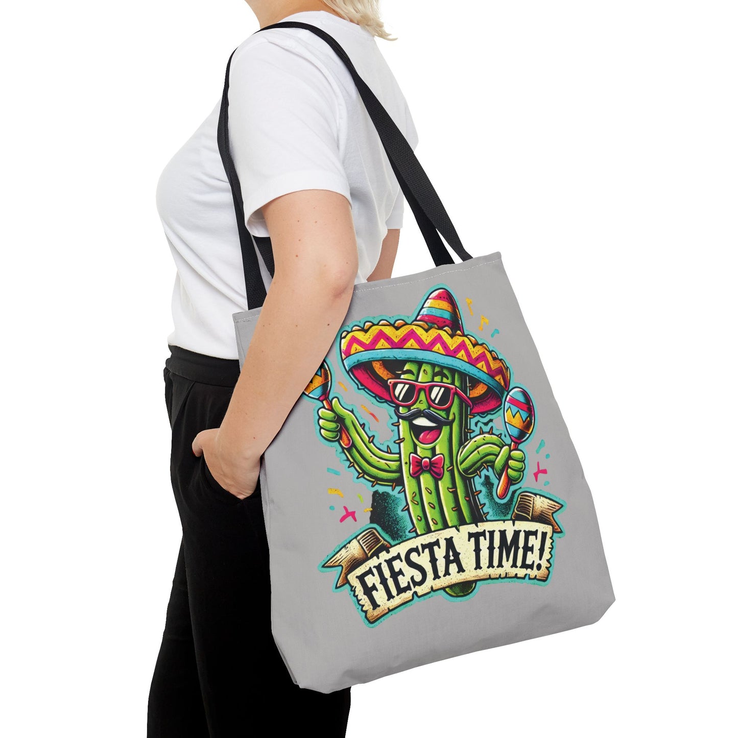 Fiesta Time Cactus Tote Bag, Funny Mexican Party Gift, Sombrero Maracas Print, Cinco de Mayo Bag, Summer Festival Tote, Beach Bag, Shopping