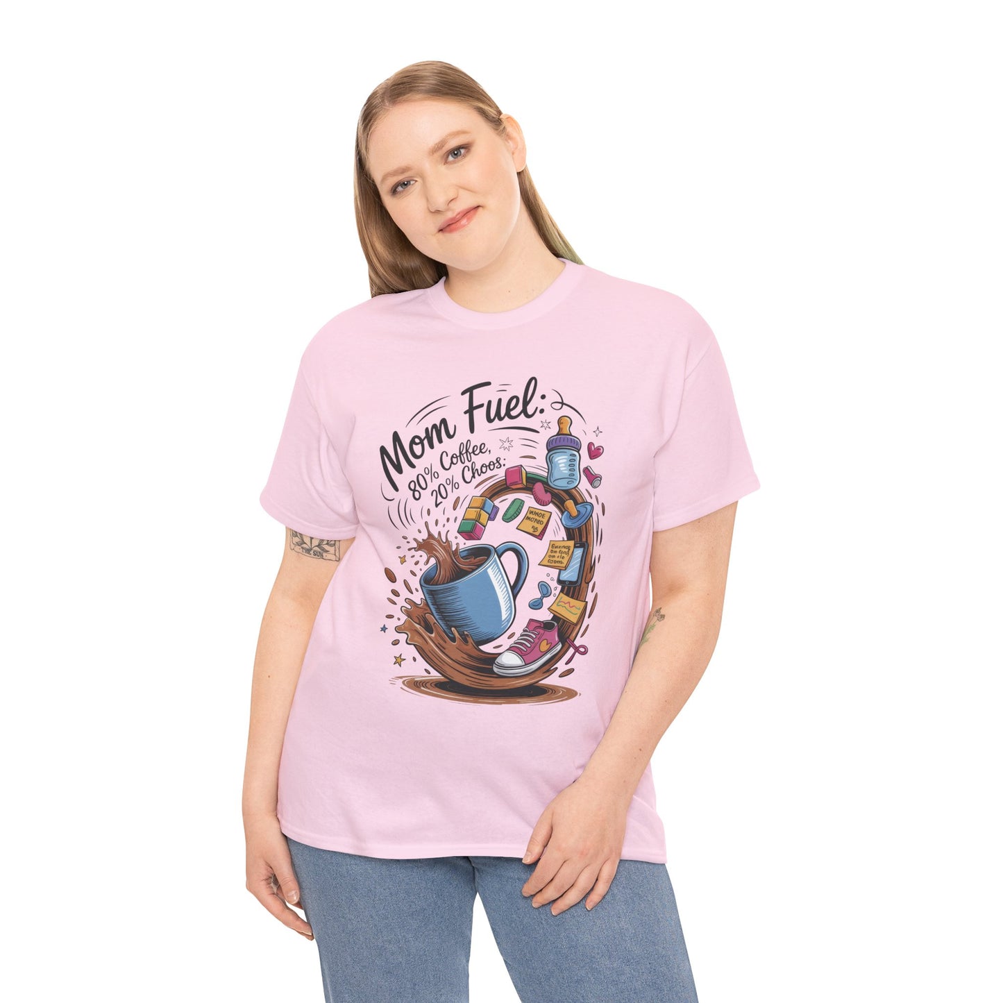 Mom Fuel Heavy Cotton Tee, Funny Coffee Lover T-Shirt, Gift for Moms, Mother's Day, Casual Wear, Pajama Top