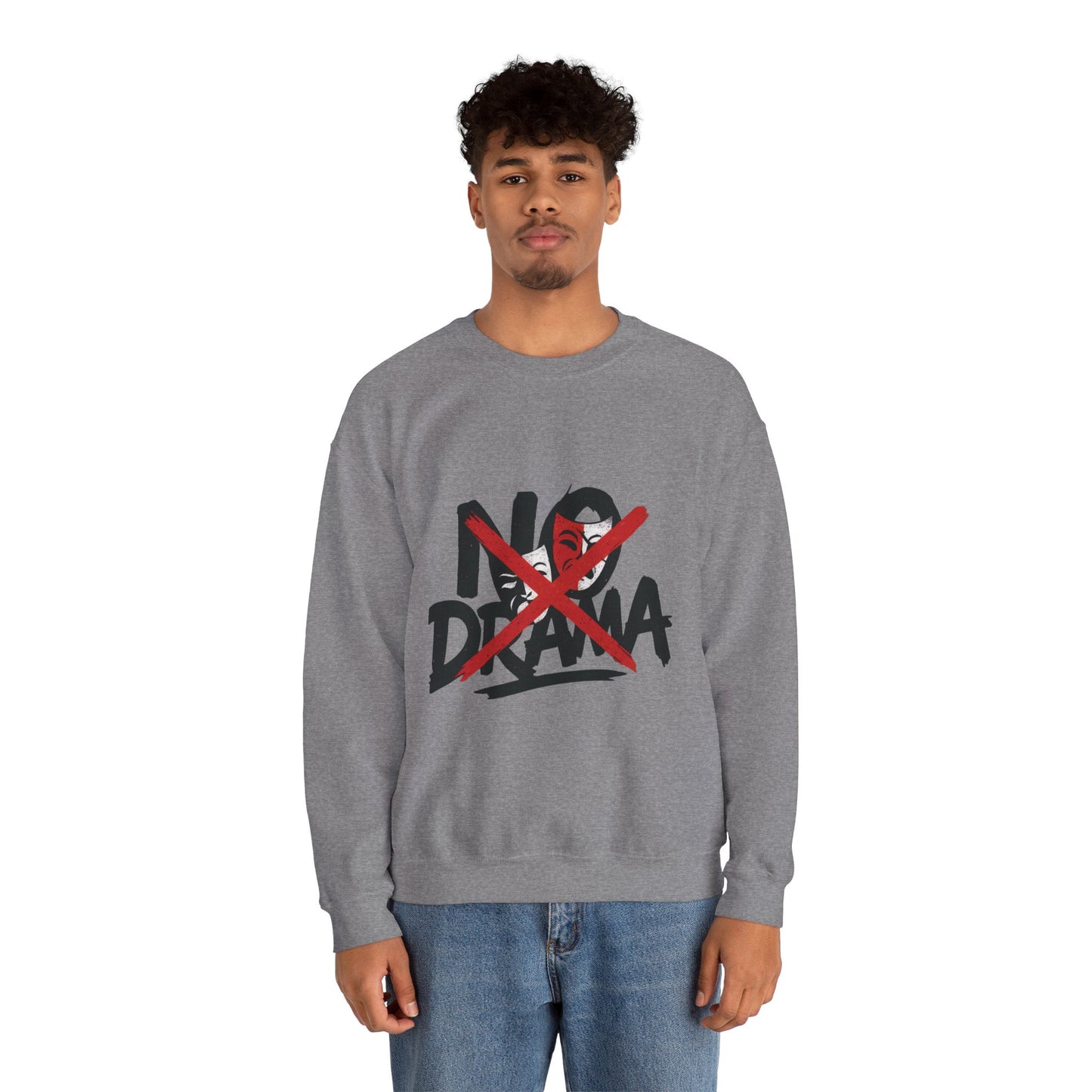 No Drama Mens Crewneck Sweatshirt, Casual Everyday Wear, Gift for Friends, Relaxed Vibes, Comfortable Fashion
