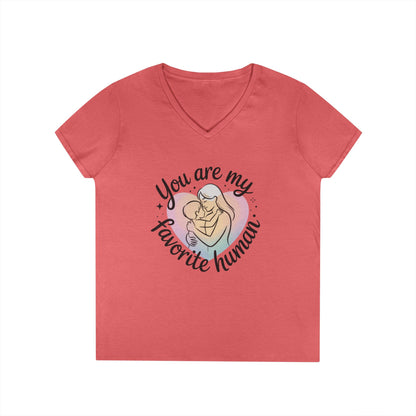 You Are My Favorite Human Mom Baby Tee, Mothers Day Gift, Pastel Heart Ladies V-Neck T-Shirt, Sentimental Mom Shirt