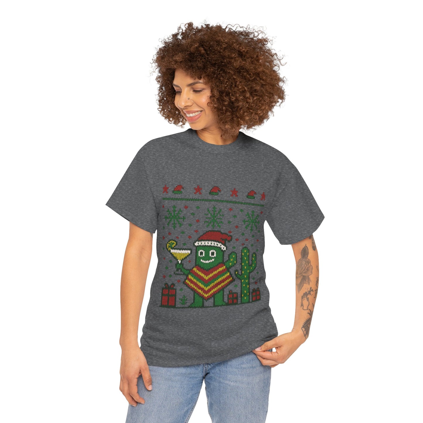 Festive Cactus Christmas Shirt, Funny Holiday Santa Hat Tee for Women, Women's Funny Xmas Shirt