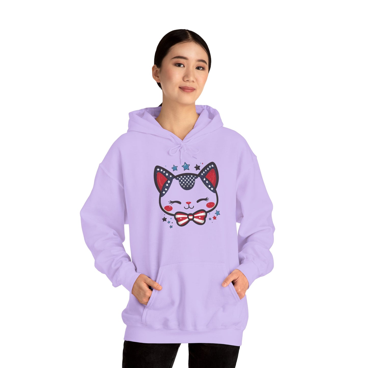 Cute Patriotic Cat -Themed Women's Hoodie, for Cat Lovers, Cute Gift for Pet Owners, Cozy Sweatshirt for All Seasons, Fourth of July Hoodie