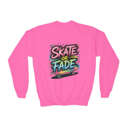 Youth Crewneck Sweatshirt, Skate Or Fade Girls Sweatshirt, Colorful Graffiti Skateboarding Crewneck Sweatshirt, Youth Streetwear Gift