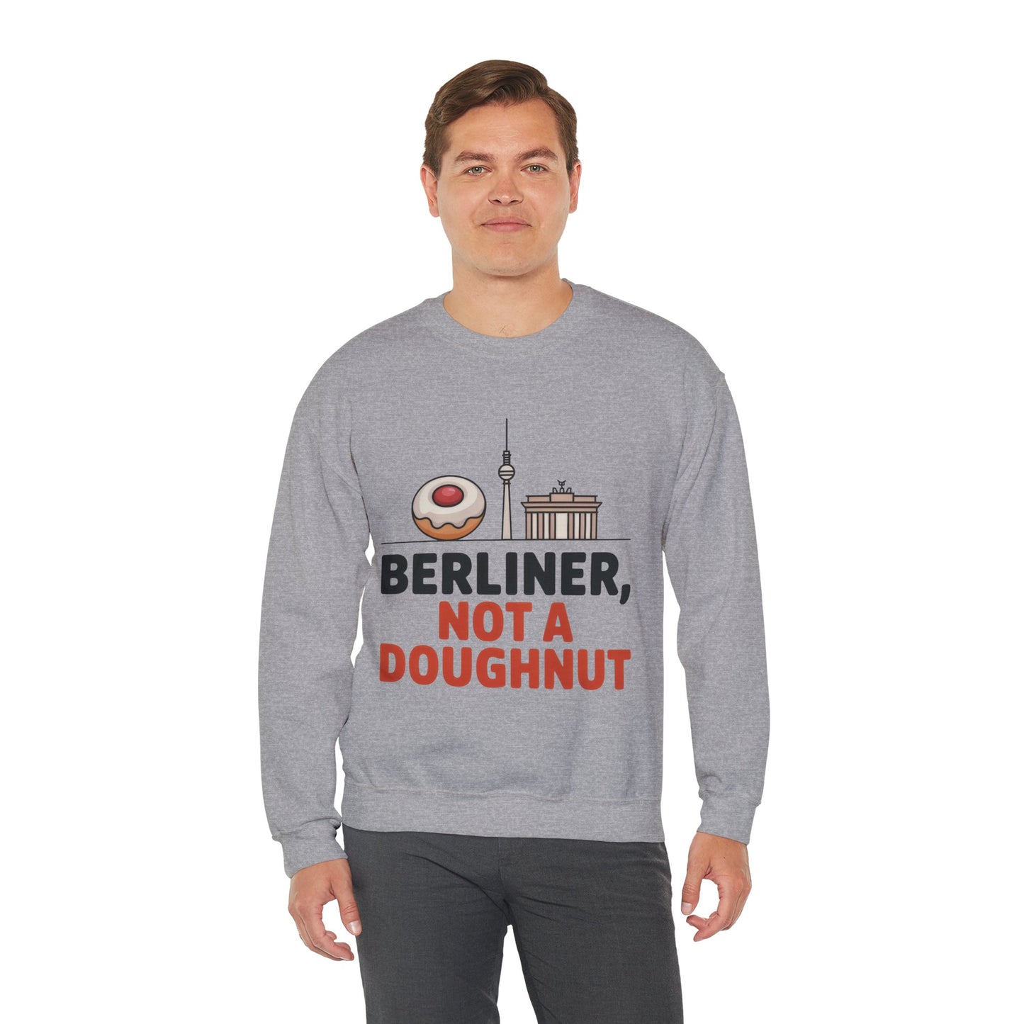 Mens Heavy Blend™ Crewneck Sweatshirt, Berliner Not a Doughnut Funny Berlin Mens Sweatshirt