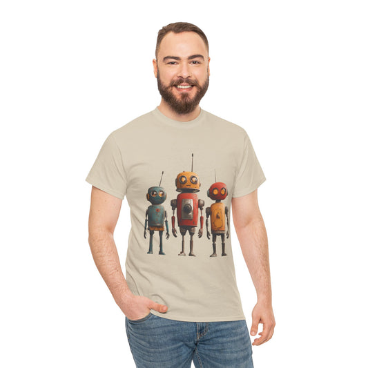 Retro Colorful Robot Trio T-Shirt, Vintage Sci-Fi Design, Geeky Gift for Robot Lovers & Retro Fans, Gift for Tech Lovers, Robot Graphic Tee