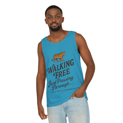Walking Free Mens Tiger Tank Top, Funny Sleeveless Shirt - Wild Animal Summer Top, Mens Beachwear, Gift for Wild Life Lovers