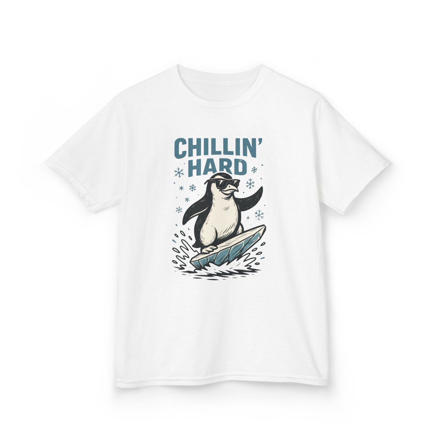 Kids Heavy Cotton™ Tee, Kids Chillin Hard Penguin T-Shirt, Funny Cool Animal Graphic Tee for Children