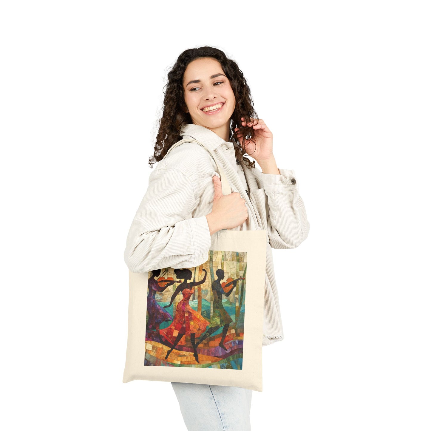 Dancing Silhouettes Cotton Tote Bag, Art Lover Gift, Beach Bag, Eco-Friendly Shopping Tote, Bohemian Style, Festival Essentials