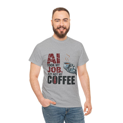 Men's AI Coffee T-Shirt, Funny Robot Humor Graphic Tee, Geek Job Joke Shirt for Him, Men's Heavy Cotton Tee, Sarcastic Work Shirt