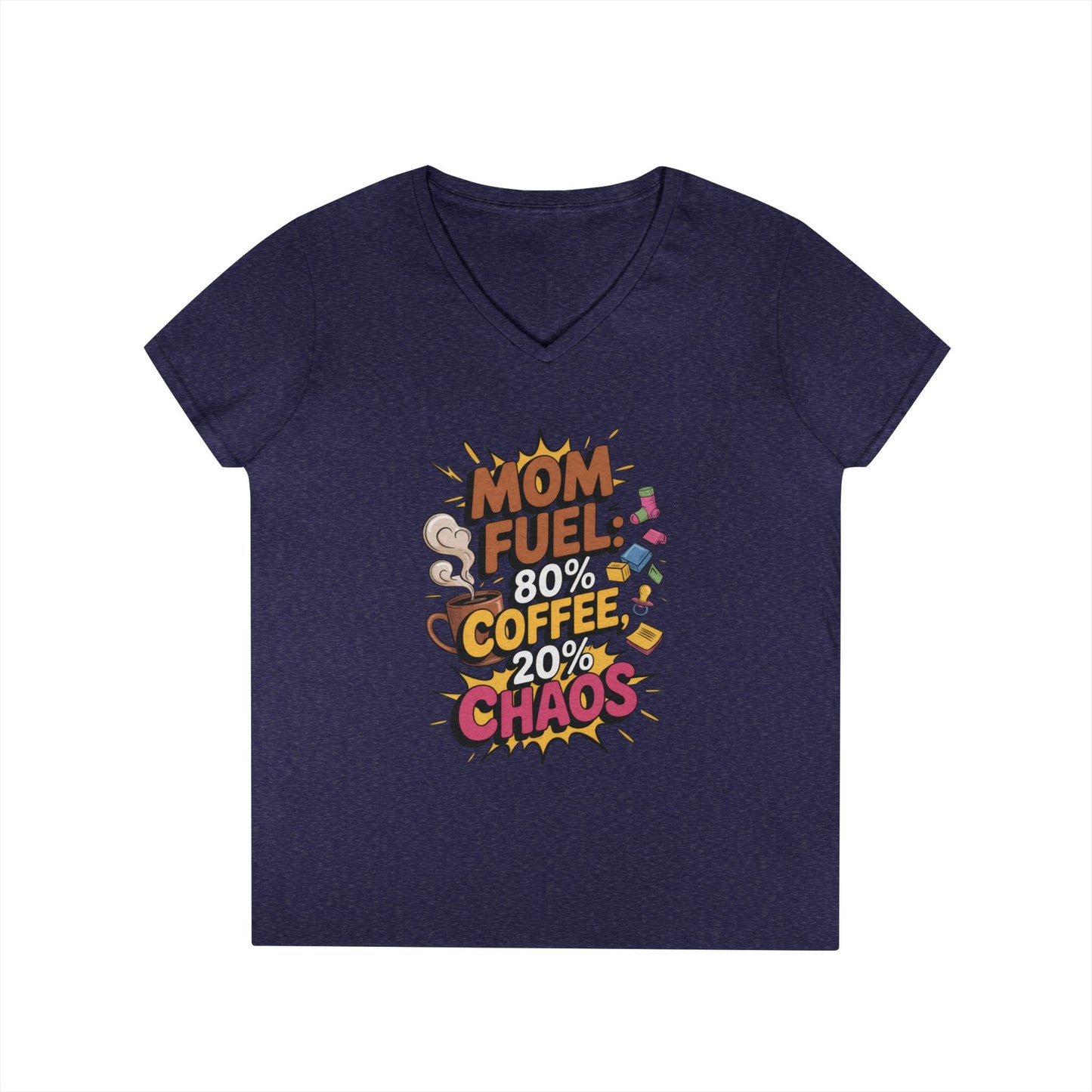 Mom Fuel V-Neck T-Shirt, Funny Gift for Moms, Coffee Lovers, Mother's Day, Everyday Humor, Tired Mom Life Tee, Coffee Loving Moms