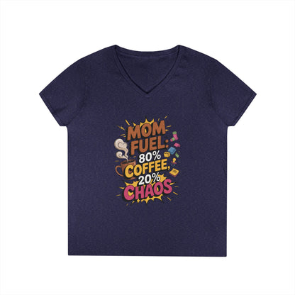 Mom Fuel V-Neck T-Shirt, Funny Gift for Moms, Coffee Lovers, Mother's Day, Everyday Humor, Tired Mom Life Tee, Coffee Loving Moms