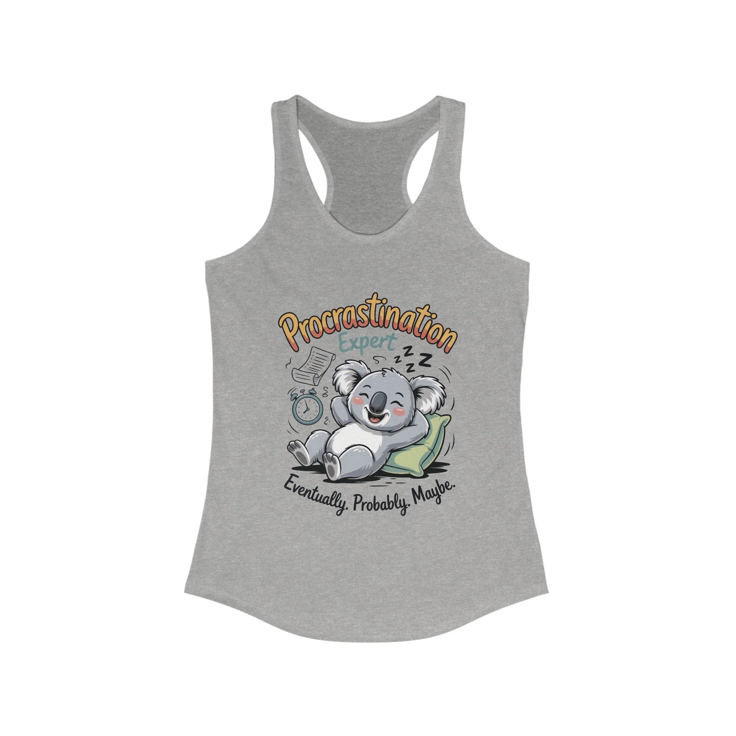 Procrastination Expert Racerback Tank, Funny Tank Top for Women, Gift for Lazy Days, Casual Summer Wear, Relaxing at Home