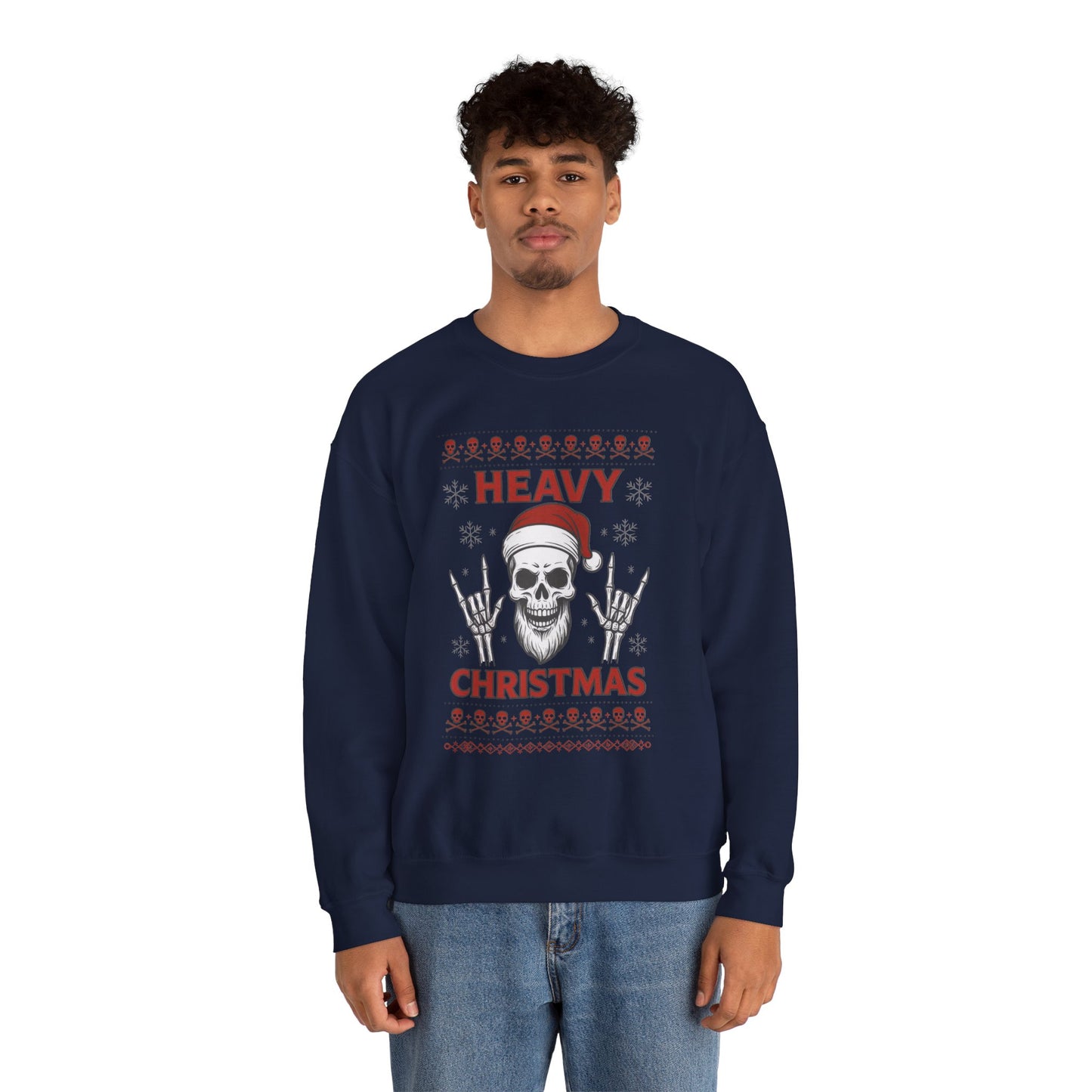 Heavy Christmas Sweatshirt, Metal Santa Skull Holiday Pullover for Men