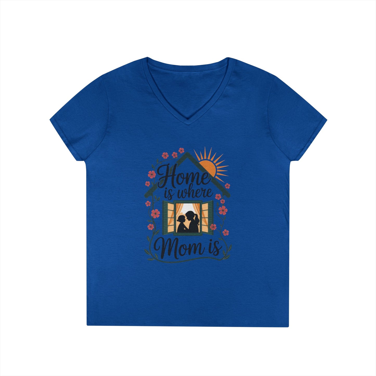 Home Is Where Mom Is V-Neck T-Shirt, Mother's Day Cotton Tee, Cute Family Gift for Mom, Sentimental Mom Shirt for Her, mother's day Gift